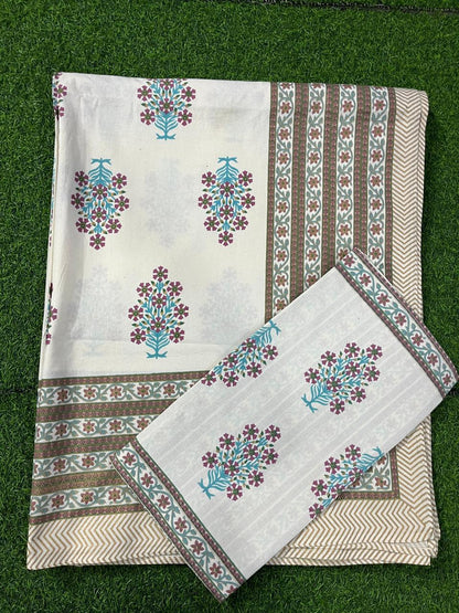 ArtbyKAMASK 100% Organic Cotton Hand Block Printed Double Bed Sheet - 210 TC Double Bed Sheet in Queen Size - Size - 90 X 108 Inches (228 x 274 cms) - 1 Bedsheet and 2 Pillow Covers - Pavitra Red & Grey