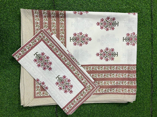 ArtbyKAMASK 100% Organic Cotton Hand Block Printed Double Bed Sheet - 210 TC Double Bed Sheet in Queen Size - Size - 90 X 108 Inches (228 x 274 cms) - 1 Bedsheet and 2 Pillow Covers - Pavitra Red & Grey
