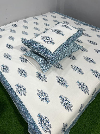 ArtbyKAMASK 100% Organic Cotton Hand Block Printed Double Bed Sheet - 210 TC Double Bed Sheet in Queen Size - Size - 90 X 108 Inches (228 x 274 cms) - 1 Bedsheet and 2 Pillow Covers - Ragni Pink + 2 Variants