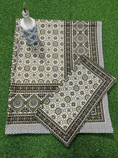 ArtbyKAMASK 100% Organic Cotton Hand Block Printed Double Bed Sheet - 210 TC Double Bed Sheet in Queen Size - Size - 90 X 108 Inches (228 x 274 cms) - 1 Bedsheet and 2 Pillow Covers - Roshini Green + 4 Variants