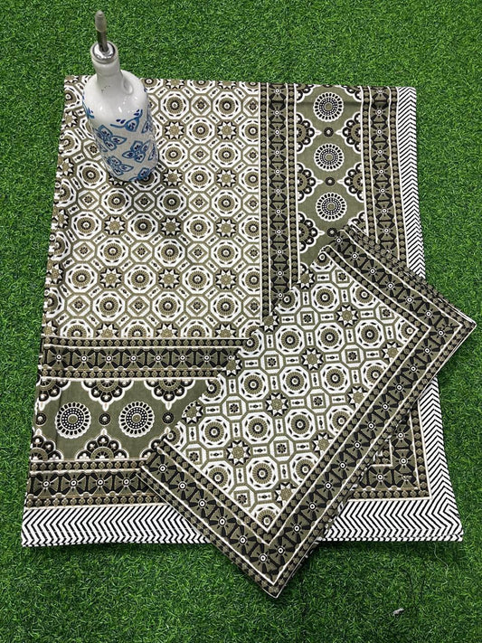 ArtbyKAMASK 100% Organic Cotton Hand Block Printed Double Bed Sheet - 210 TC Double Bed Sheet in Queen Size - Size - 90 X 108 Inches (228 x 274 cms) - 1 Bedsheet and 2 Pillow Covers - Roshini Green + 4 Variants