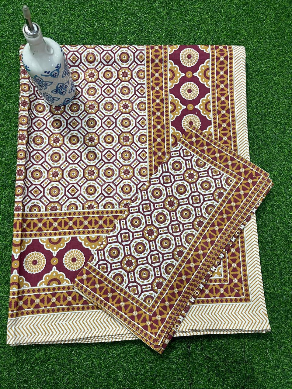 ArtbyKAMASK 100% Organic Cotton Hand Block Printed Double Bed Sheet - 210 TC Double Bed Sheet in Queen Size - Size - 90 X 108 Inches (228 x 274 cms) - 1 Bedsheet and 2 Pillow Covers - Roshini Green + 4 Variants