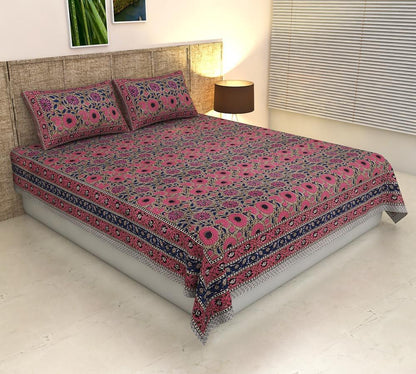 ArtbyKAMASK 100% Organic Cotton Hand Block Printed Double Bed Sheet - 210 TC Double Bed Sheet in King Size - Size - 108 X 108 Inches 274 x 274 cms) - 1 Bedsheet and 2 Pillow Covers - Siddhi Blue + 3 Variants