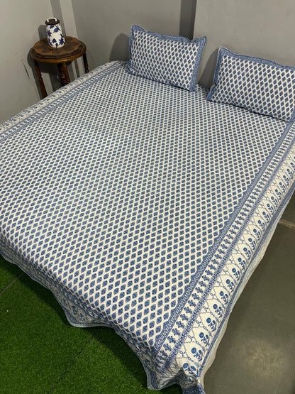 ArtbyKAMASK 100% Organic Cotton Hand Block Printed Double Bed Sheet - 210 TC Double Bed Sheet in King Size - Size - 108 X 108 Inches 274 x 274 cms) - 1 Bedsheet and 2 Pillow Covers - Surbhi Black + 2 Variants