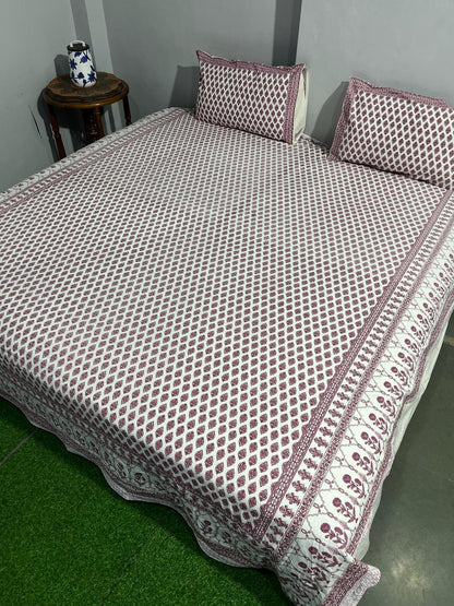 ArtbyKAMASK 100% Organic Cotton Hand Block Printed Double Bed Sheet - 210 TC Double Bed Sheet in King Size - Size - 108 X 108 Inches 274 x 274 cms) - 1 Bedsheet and 2 Pillow Covers - Surbhi Black + 2 Variants