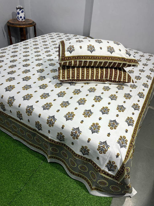 ArtbyKAMASK 100% Organic Cotton Hand Block Printed Double Bed Sheet I 210 TC Double Bed Sheet in King Size I Size - 108 X 108 Inches 274 x 274 cms) I 1 Bedsheet and 2 Pillow Covers I Tripti Grey & Maroon