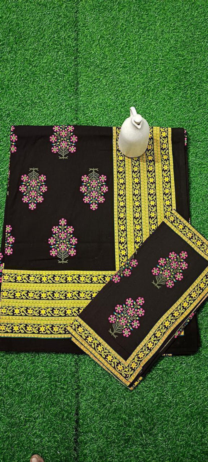 Organic cotton bed sheet , queen size, hand-block printed design with traditional Bagru motifs, by ArtbyKAMASK.