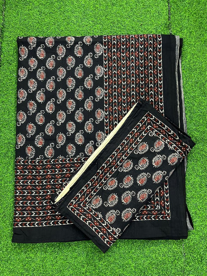ArtbyKAMASK 100% Organic Cotton Hand Block Printed Double Bed Sheet - 210 TC Double Bed Sheet in Queen Size - Size - 90 X 108 Inches (228 x 274 cms) - 1 Bedsheet and 2 Pillow Covers - Veena Grey + 2 3 Variants