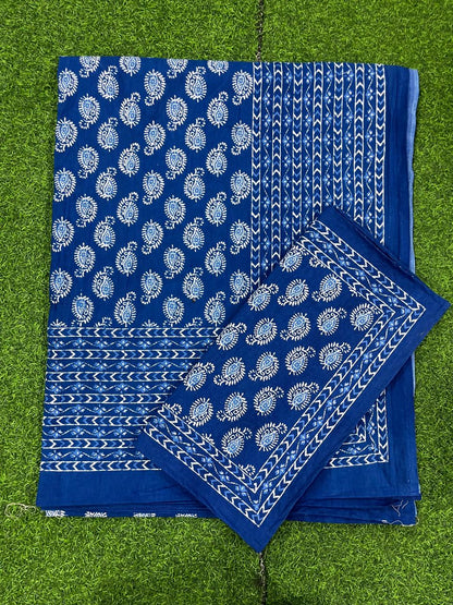 ArtbyKAMASK 100% Organic Cotton Hand Block Printed Double Bed Sheet - 210 TC Double Bed Sheet in Queen Size - Size - 90 X 108 Inches (228 x 274 cms) - 1 Bedsheet and 2 Pillow Covers - Veena Grey + 2 3 Variants