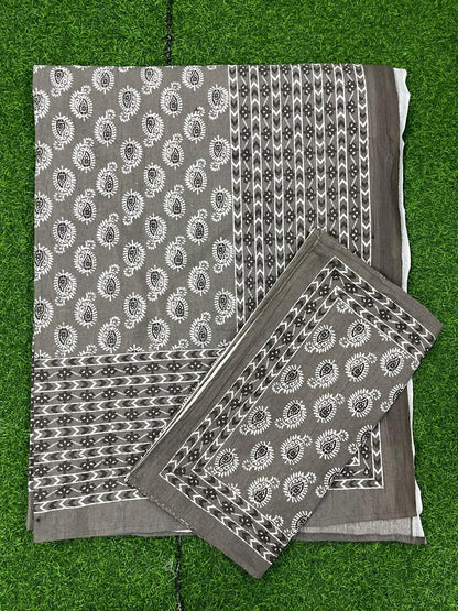 ArtbyKAMASK 100% Organic Cotton Hand Block Printed Double Bed Sheet - 210 TC Double Bed Sheet in Queen Size - Size - 90 X 108 Inches (228 x 274 cms) - 1 Bedsheet and 2 Pillow Covers - Veena Grey + 2 3 Variants