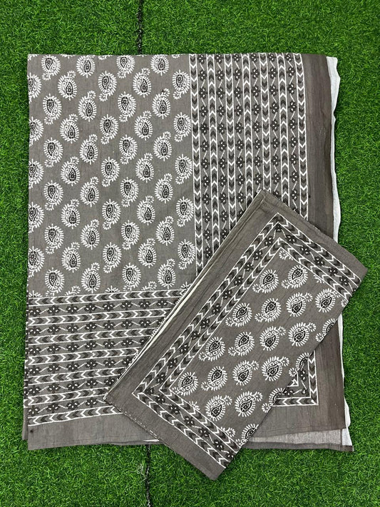 ArtbyKAMASK 100% Organic Cotton Hand Block Printed Double Bed Sheet - 210 TC Double Bed Sheet in Queen Size - Size - 90 X 108 Inches (228 x 274 cms) - 1 Bedsheet and 2 Pillow Covers - Veena Grey + 2 3 Variants