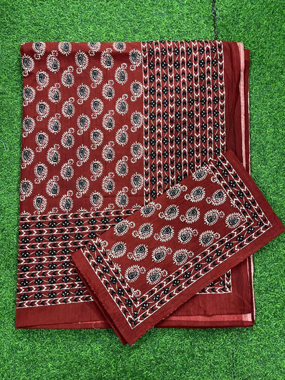 ArtbyKAMASK 100% Organic Cotton Hand Block Printed Double Bed Sheet - 210 TC Double Bed Sheet in Queen Size - Size - 90 X 108 Inches (228 x 274 cms) - 1 Bedsheet and 2 Pillow Covers - Veena Grey + 2 3 Variants