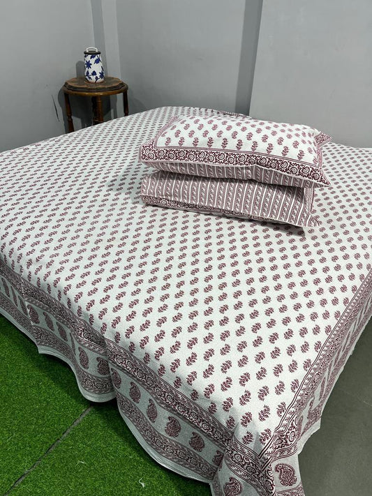 Organic cotton bed sheet , king size, hand-block printed design with traditional Bagru motifs, by ArtbyKAMASK.