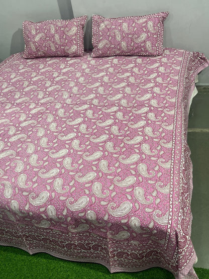ArtbyKAMASK 100% Organic Cotton Hand Block Printed Double Bed Sheet - 210 TC Double Bed Sheet in King Size - Size - 108 X 108 Inches 274 x 274 cms) - 1 Bedsheet and 2 Pillow Covers - Nandani Blue + 2 Variants