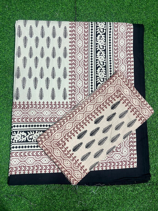 ArtbyKAMASK 100% Organic Cotton Hand Block Printed Double Bed Sheet - 210 TC Double Bed Sheet in Queen Size - Size - 90 X 108 Inches (228 x 274 cms) - 1 Bedsheet and 2 Pillow Covers - Hansika White & Red