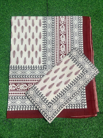 ArtbyKAMASK 100% Organic Cotton Hand Block Printed Double Bed Sheet - 210 TC Double Bed Sheet in Queen Size - Size - 90 X 108 Inches (228 x 274 cms) - 1 Bedsheet and 2 Pillow Covers - Hansika White & Red