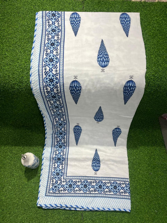 ArtbyKAMASK 100% Organic Cotton Hand Block Printed Dohar -3 Layered Dohar in Queen Size 90X108 Inches (228x274 cms) - 1 Dohar Chandini Blue + 2 Colors