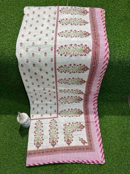 ArtbyKAMASK 100% Organic Cotton Hand Block Printed Dohar - 3 Layered Dohar in Queen Size - Size - 90 X 108 Inches (228 x 274 cms) - 1 Dohar - Kayva Blue and Pink