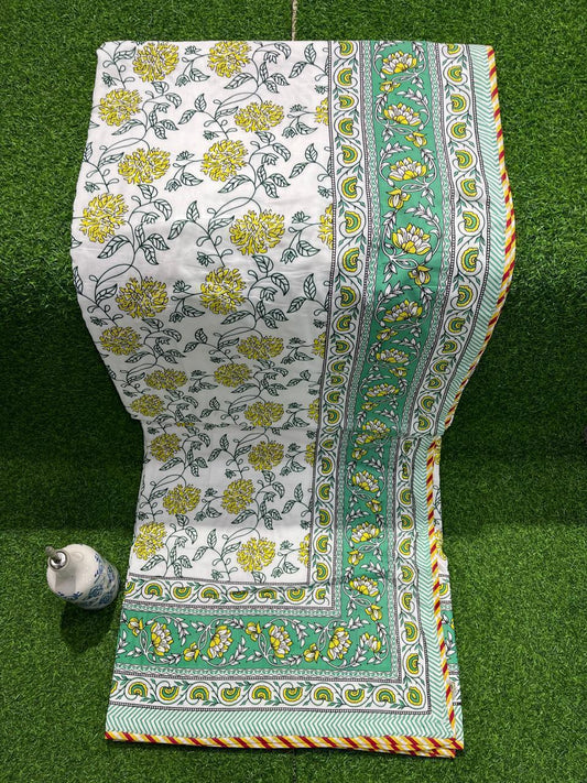 ArtbyKAMASK 100% Organic Cotton Hand Block Printed Dohar - 3 Layered Dohar in Queen Size - Size - 90 X 108 Inches (228 x 274 cms) - 1 Dohar - Karishma Green & Blue