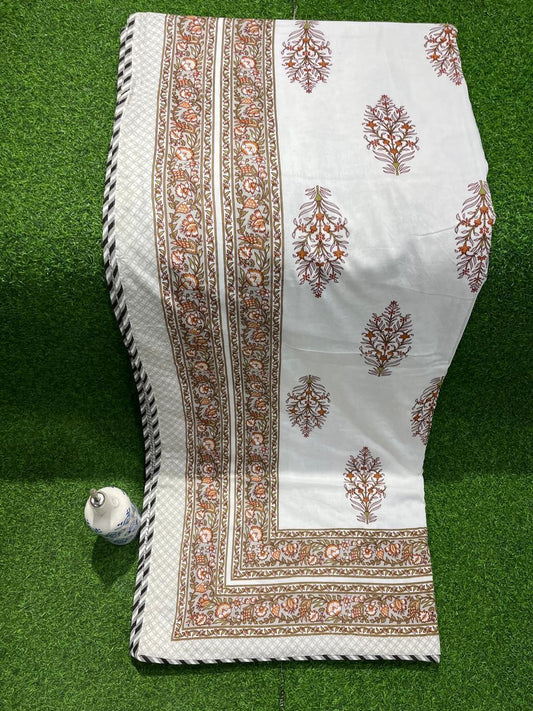 ArtbyKAMASK 100% Organic Cotton Hand Block Printed Dohar - 3 Layered Dohar in Queen Size - Size - 90 X 108 Inches (228 x 274 cms) - 1 Dohar - Raagini Yellow + 2 Colors