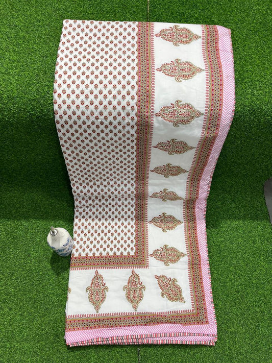ArtbyKAMASK 100% Organic Cotton Hand Block Printed Dohar - 3 Layered Dohar in Queen Size - Size - 90 X 108 Inches (228 x 274 cms) - 1 Dohar - Varsha Blue & Pink