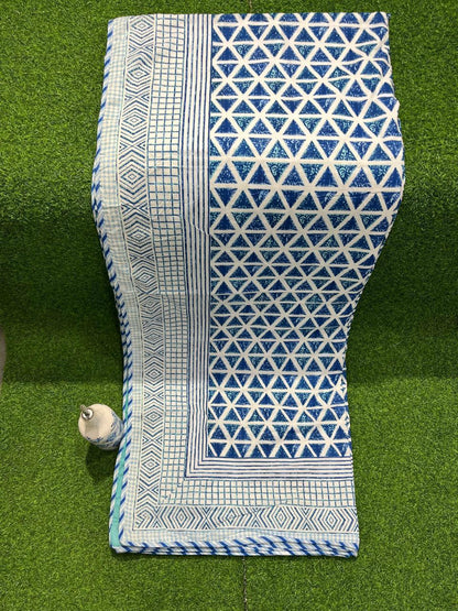 ArtbyKAMASK 100% Organic Cotton Hand Block Printed Dohar - 3 Layered Dohar in Queen Size - Size - 90 X 108 Inches (228 x 274 cms) - 1 Dohar - Purnima Blue & Black