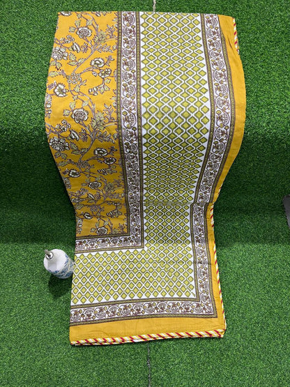 ArtbyKAMASK 100% Organic Cotton Hand Block Printed Dohar - 3 Layered Dohar in Queen Size - Size - 90 X 108 Inches (228 x 274 cms) - 1 Dohar - Dharani Yellow + 2 Colors