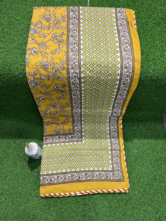 ArtbyKAMASK 100% Organic Cotton Hand Block Printed Dohar - 3 Layered Dohar in Queen Size - Size - 90 X 108 Inches (228 x 274 cms) - 1 Dohar - Dharani Yellow + 2 Colors