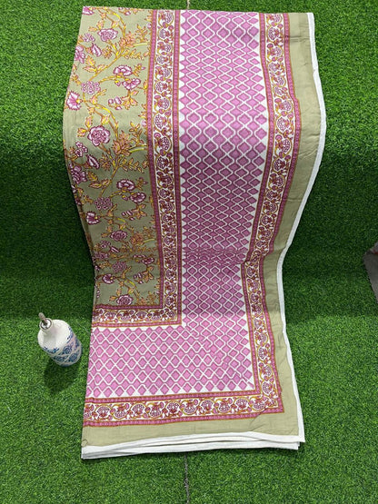 ArtbyKAMASK 100% Organic Cotton Hand Block Printed Dohar - 3 Layered Dohar in Queen Size - Size - 90 X 108 Inches (228 x 274 cms) - 1 Dohar - Dharani Yellow + 2 Colors