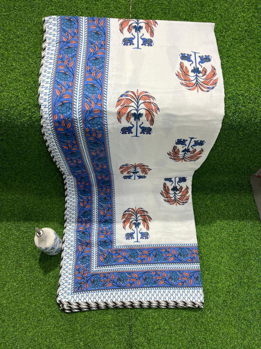 ArtbyKAMASK 100% Organic Cotton Hand Block Printed Dohar - 3 Layered Dohar in Queen Size - Size - 90 X 108 Inches (228 x 274 cms) - 1 Dohar - Lata Blue & Red
