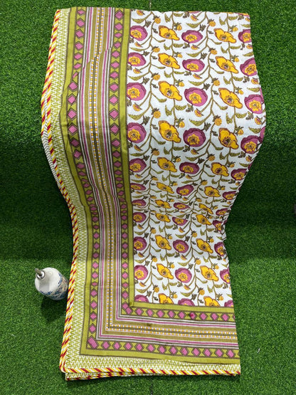 ArtbyKAMASK 100% Organic Cotton Hand Block Printed Dohar- 3 Layered Dohar in Queen Size 90X108 Inches (228x274 cms) - Dohar - Vani Dohar Yellow & Blue