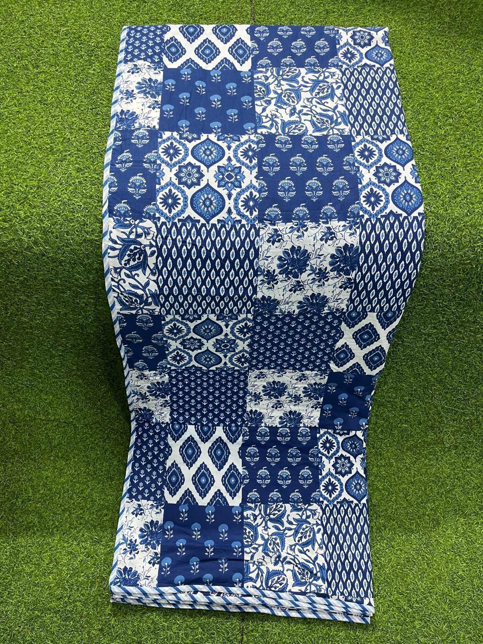 ArtbyKAMASK 100% Organic Cotton Hand Block Printed Dohar -3 Layered Dohar in Queen Size 90X108 Inches (228x274 cms) - 1 Dohar -Bhumi Blue & 3 Variants
