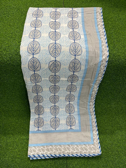 ArtbyKAMASK 100% Organic Cotton Hand Block Printed Dohar-3 Layered Dohar in Queen Size 90X108 Inches (228x274 cms) - 1 Dohar -Mohini Dohar Blue & Pink