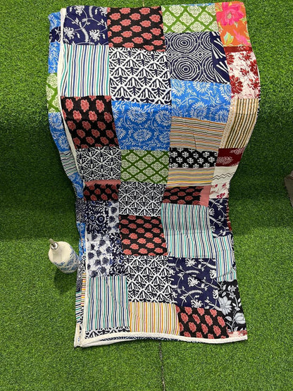 ArtbyKAMASK 100% Organic Cotton Hand Block Printed Dohar -3 Layered Dohar in Queen Size 90X108 Inches (228x274 cms) - 1 Dohar -Bhumi Blue & 3 Variants